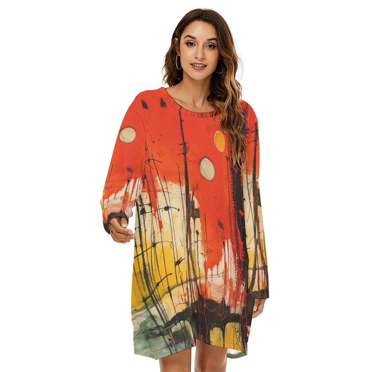 All-Over Print  Women's Loose Crew Neck Dress