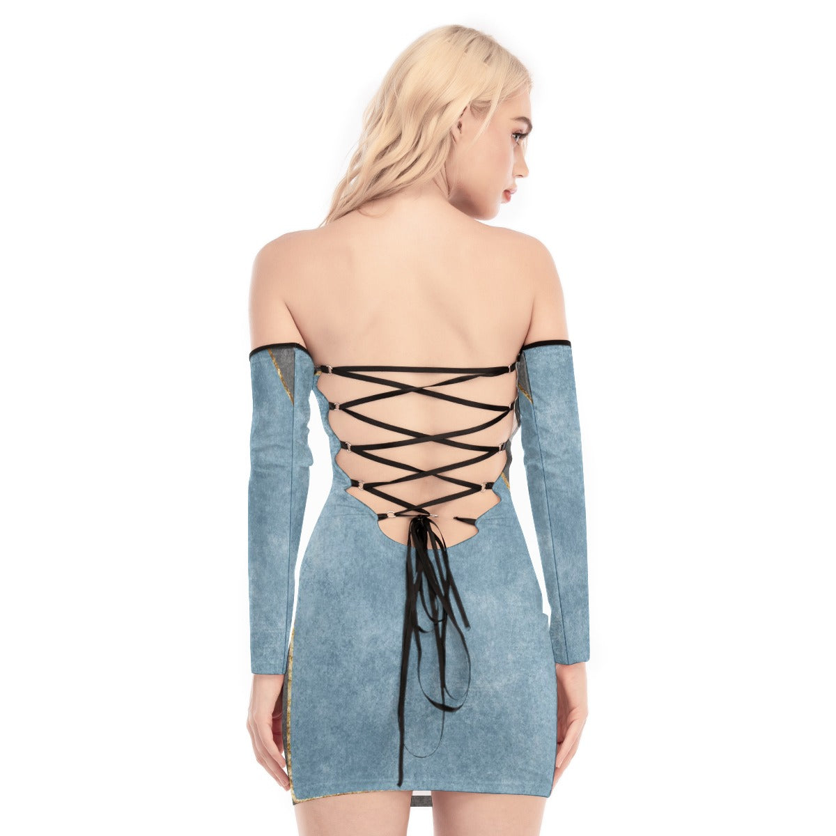 All-Over Print Women's Off-shoulder Back Lace-up Dress