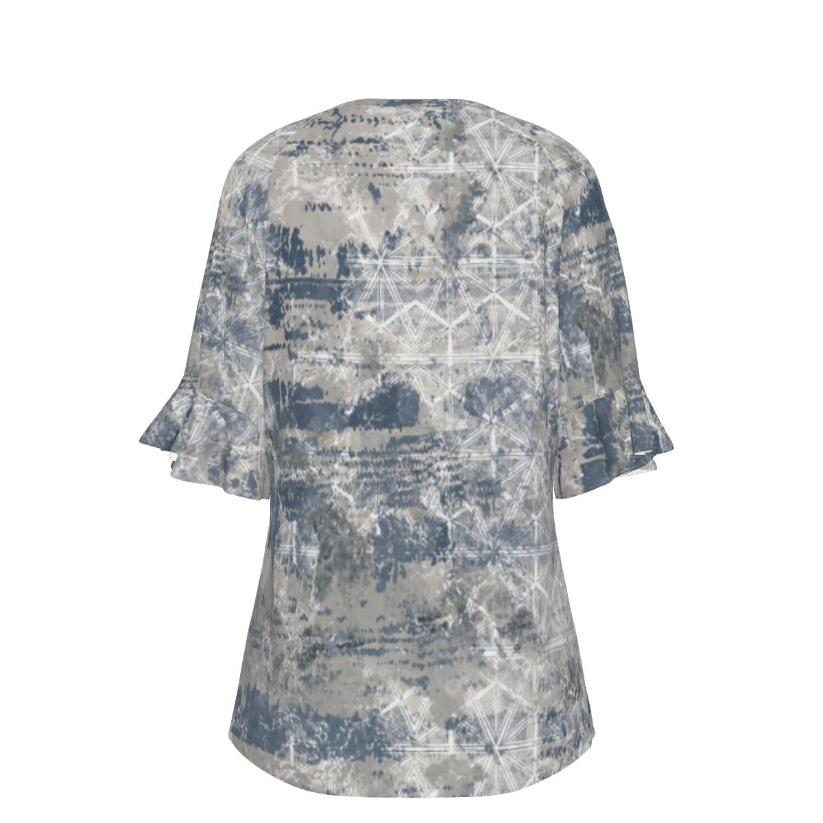 All-Over Print V-neck Women's T-shirt With Bell Sleeve