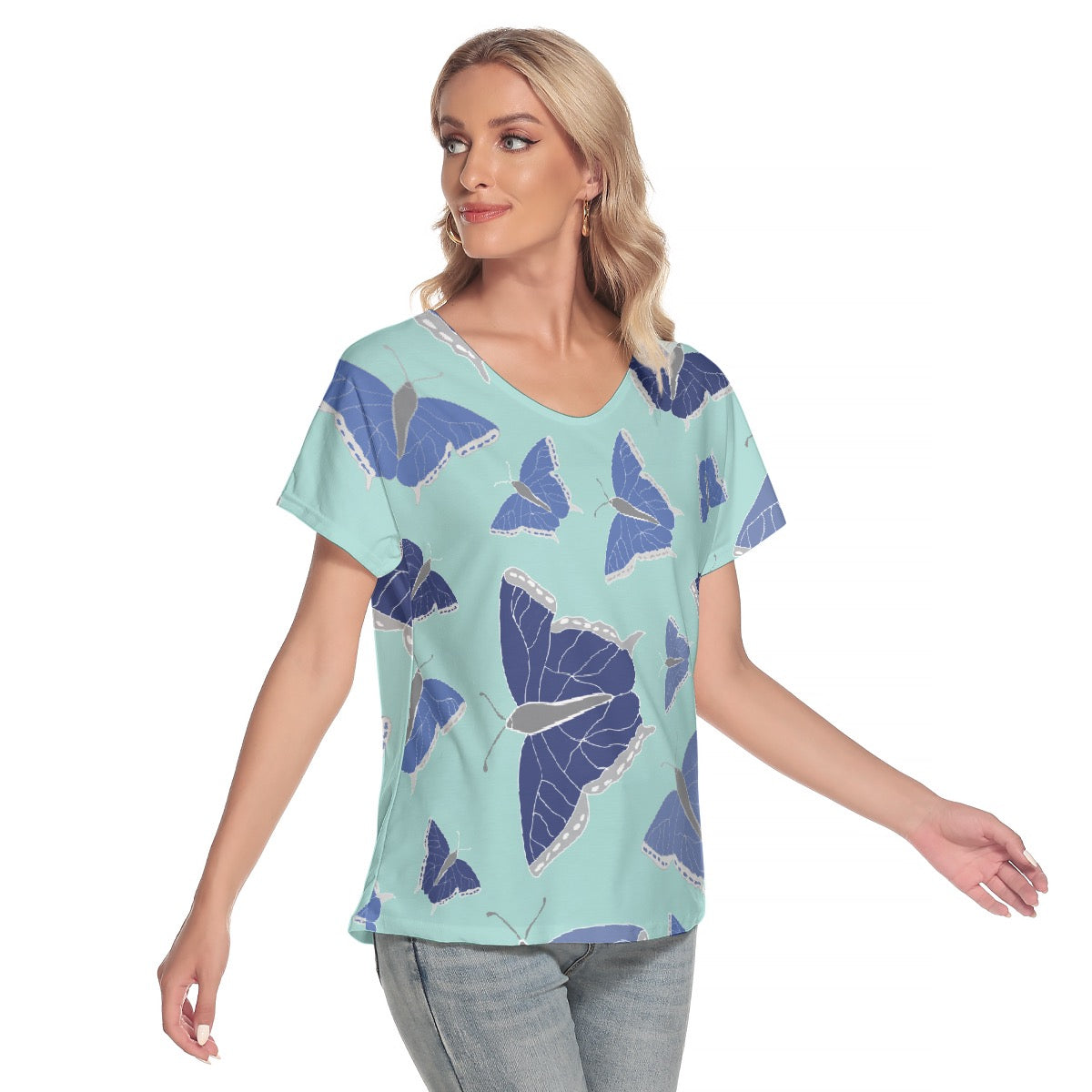 All-Over Print Women's Loose V-neck Short Sleeve T-shirt