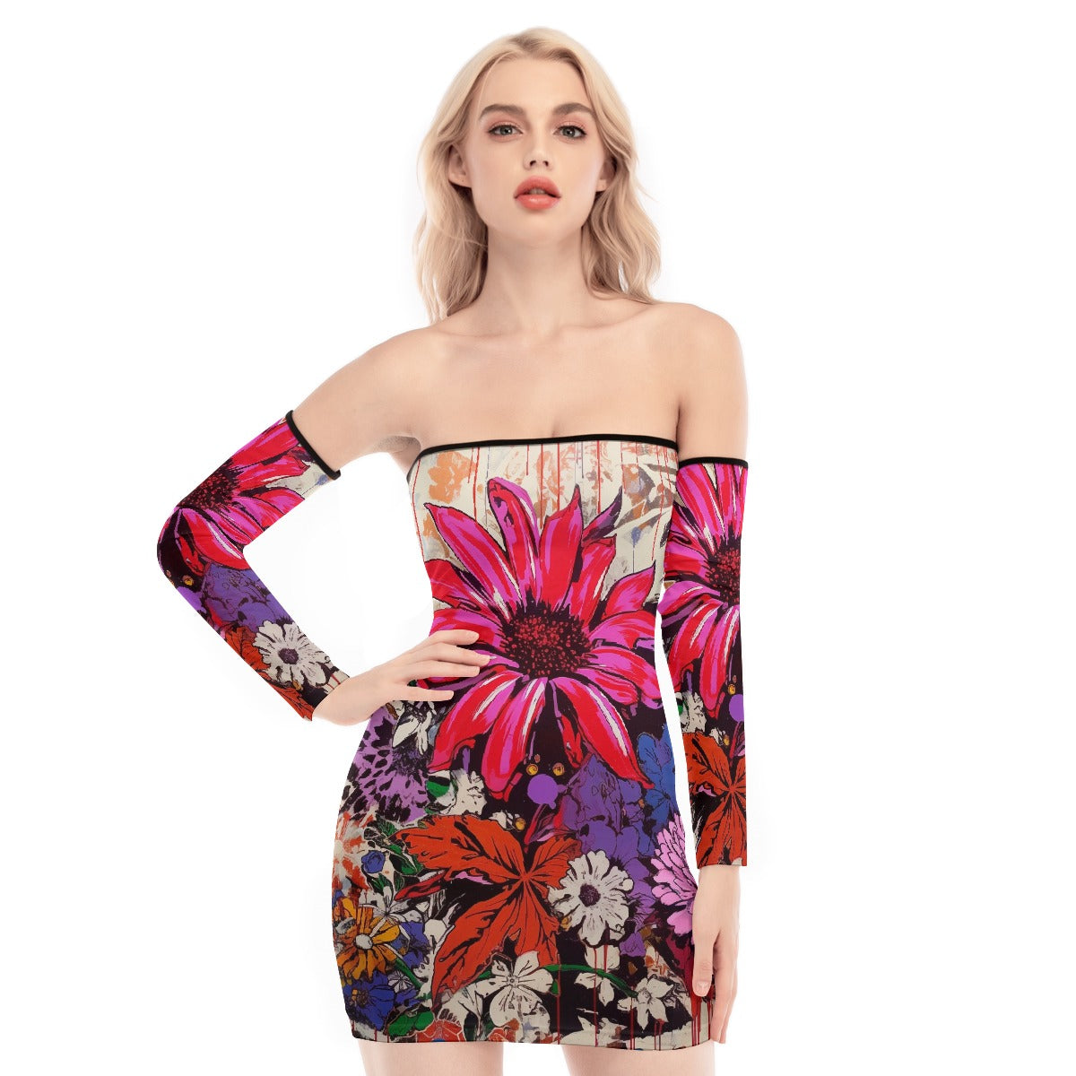 All-Over Print Women's Off-shoulder Back Lace-up Dress