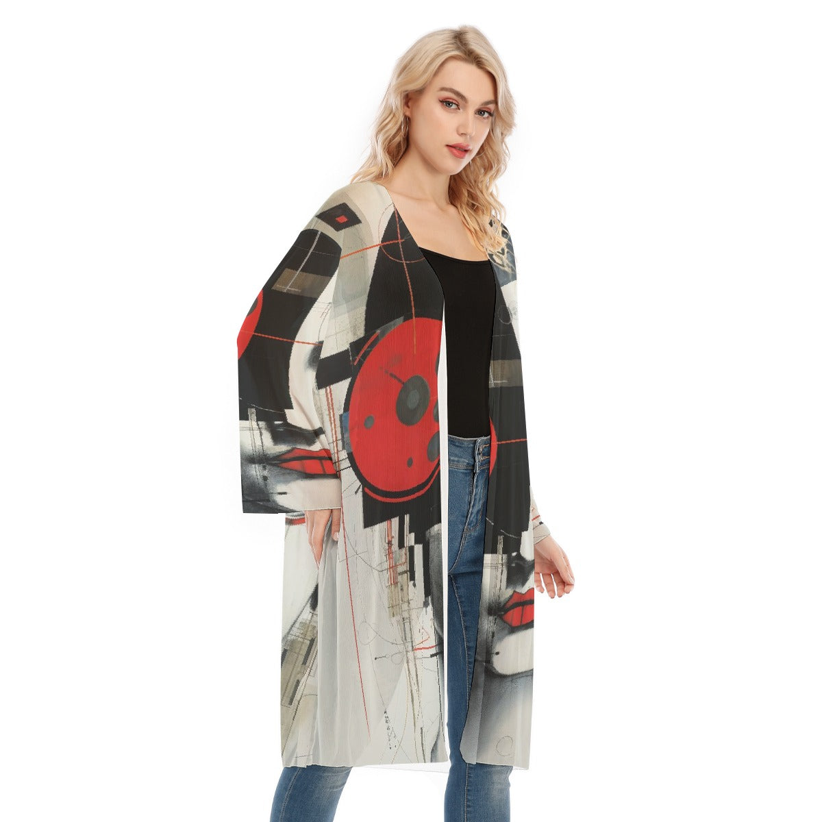 All- Over Print Women's Long Sleeve Mesh Cardigan