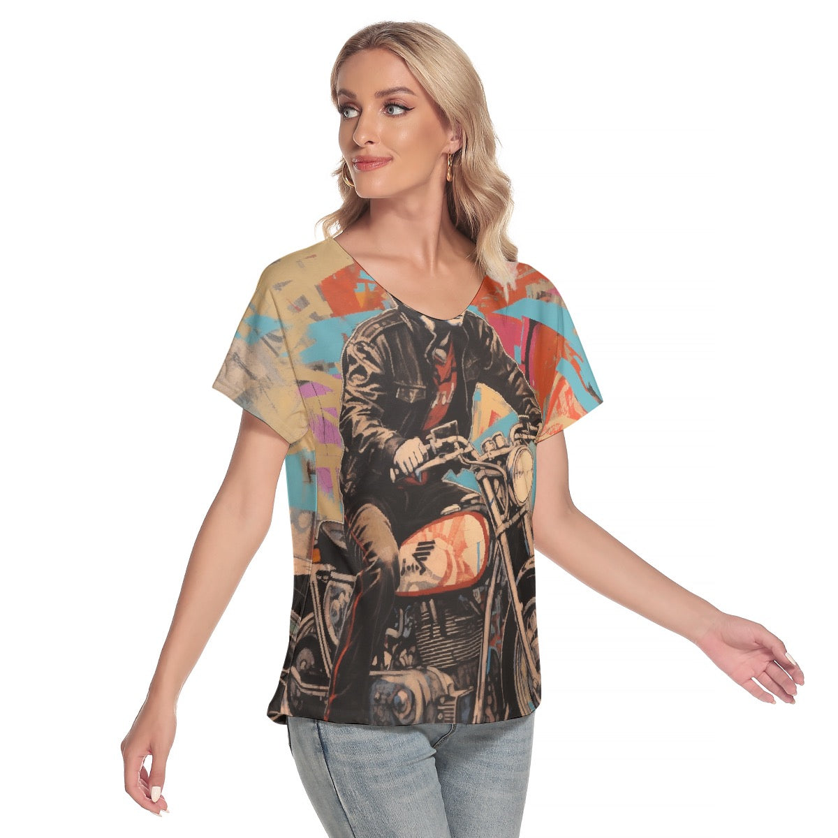 All-Over Print Women's Loose V-neck Short Sleeve T-shirt