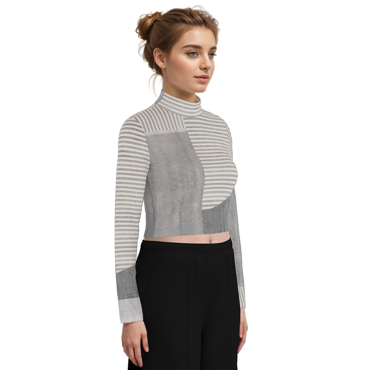 Eco-Friendly All-Over Print Women's Turtleneck T-shirt With Long Sleeve