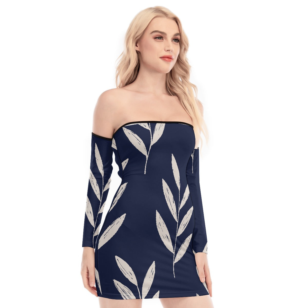 All-Over Print Women's Off-shoulder Back Lace-up Dress