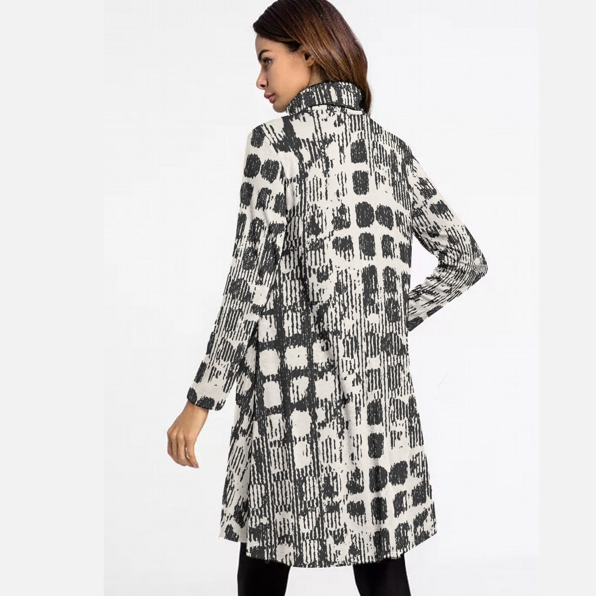 All-Over Print Women's High Neck Dress With Long Sleeve