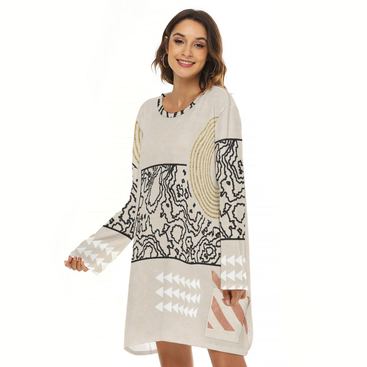 All-Over Print  Women's Loose Crew Neck Dress