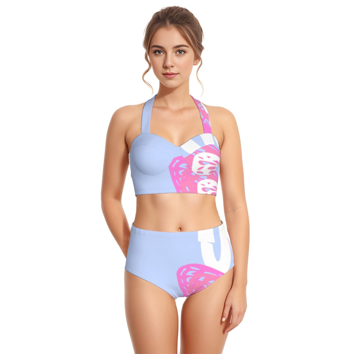 All-Over Print Women's Swimsuit Set With Halter