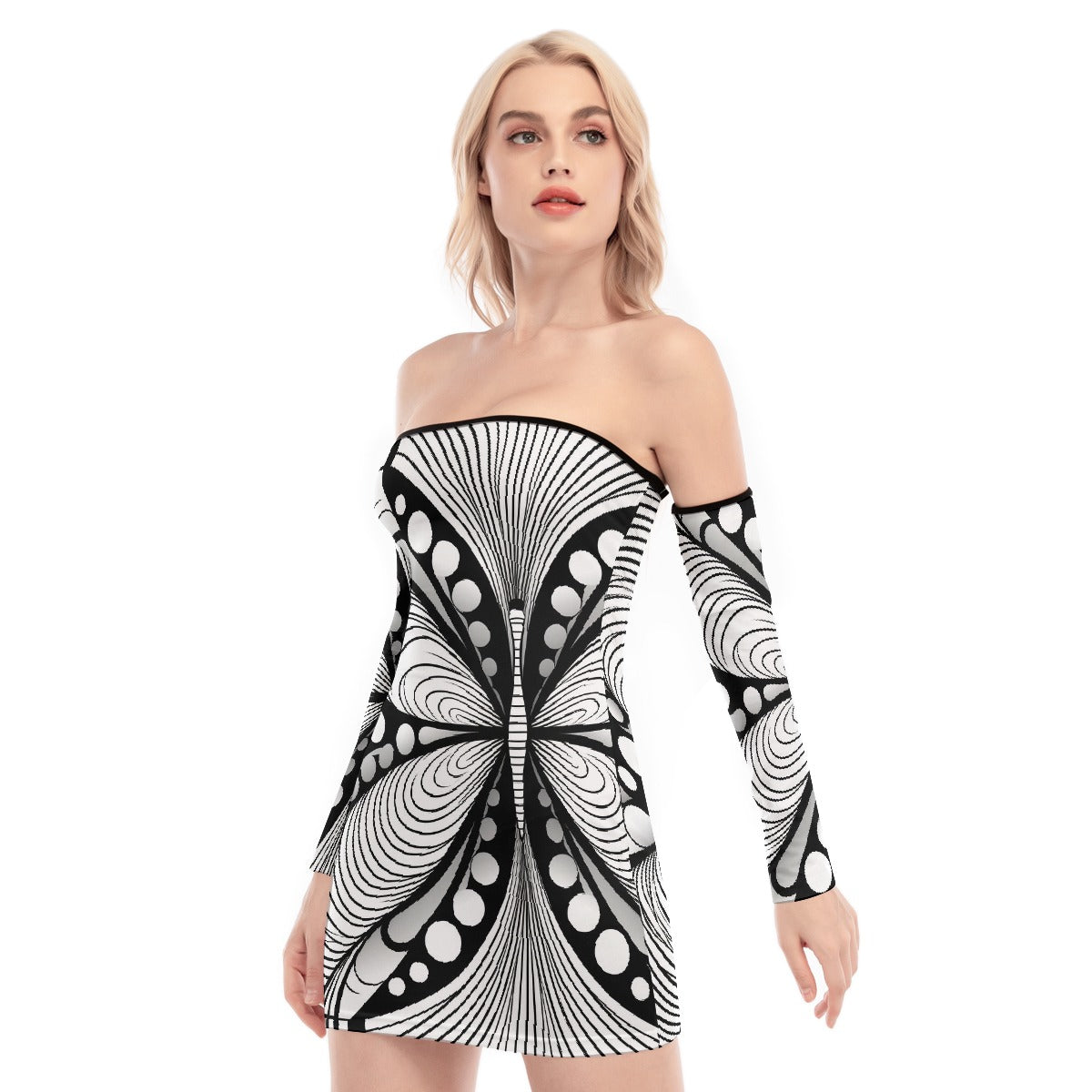 All-Over Print Women's Off-shoulder Back Lace-up Dress