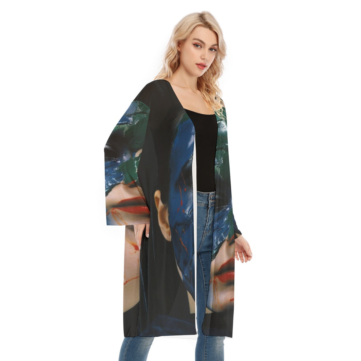 All- Over Print Women's Long Sleeve Mesh Cardigan