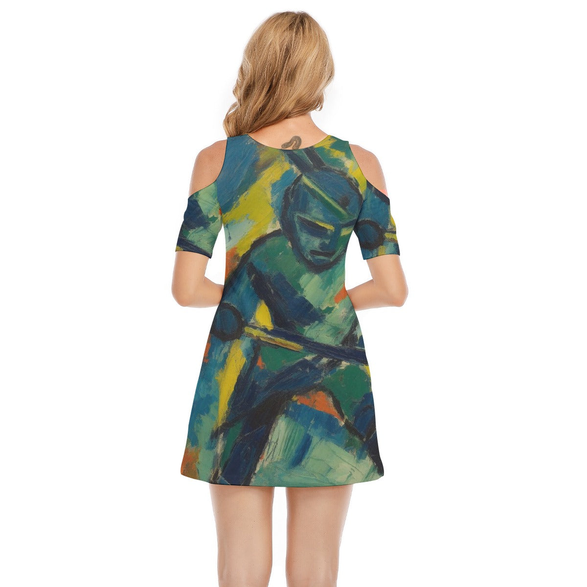 All-Over Print Women's Cold Shoulder Dress | 190GSM Cotton