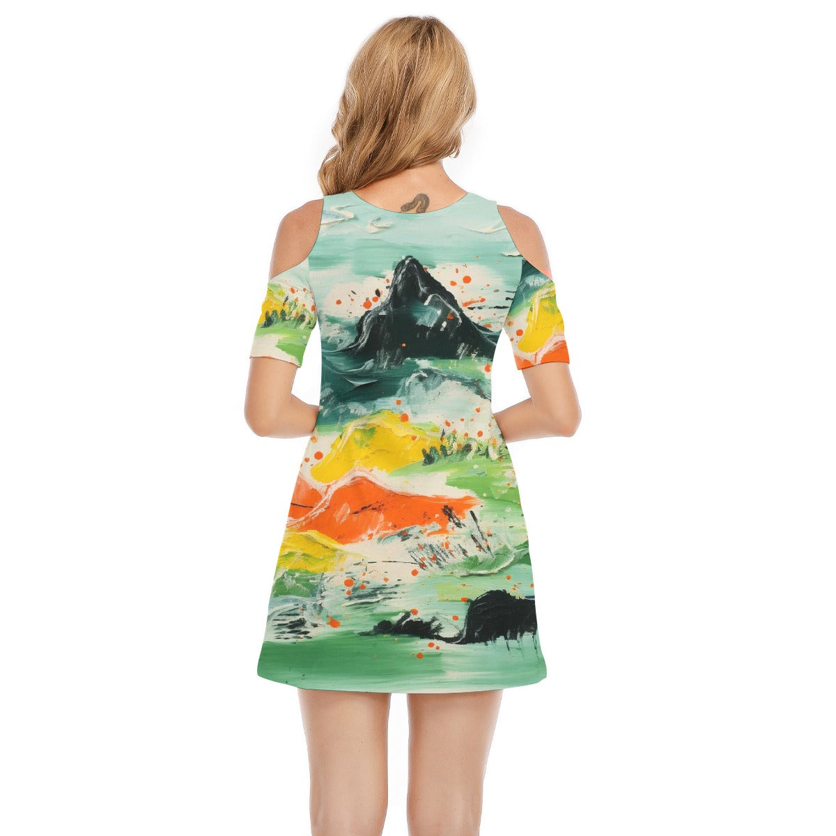 All-Over Print Women's Cold Shoulder Dress | 190GSM Cotton