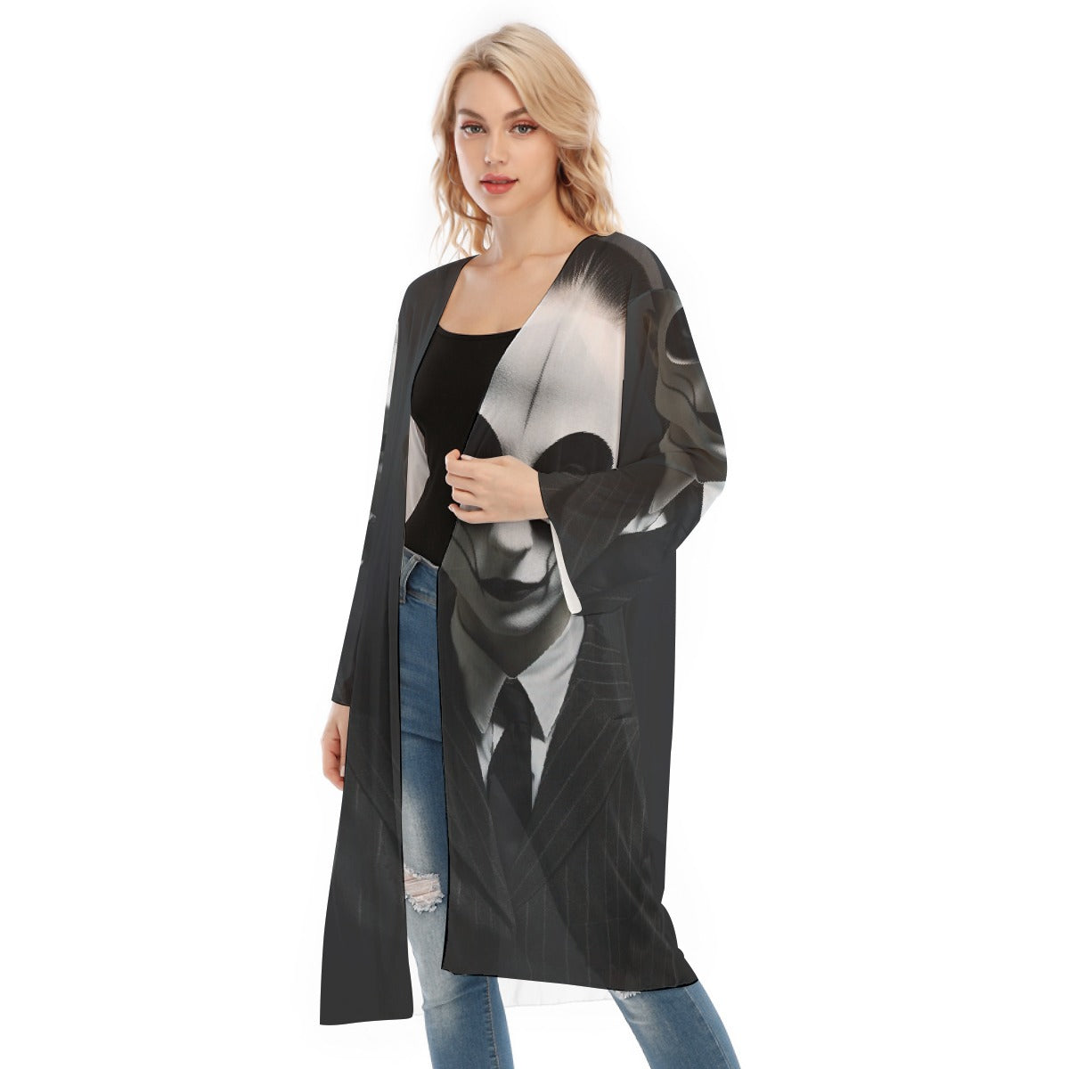 All- Over Print Women's Long Sleeve Mesh Cardigan