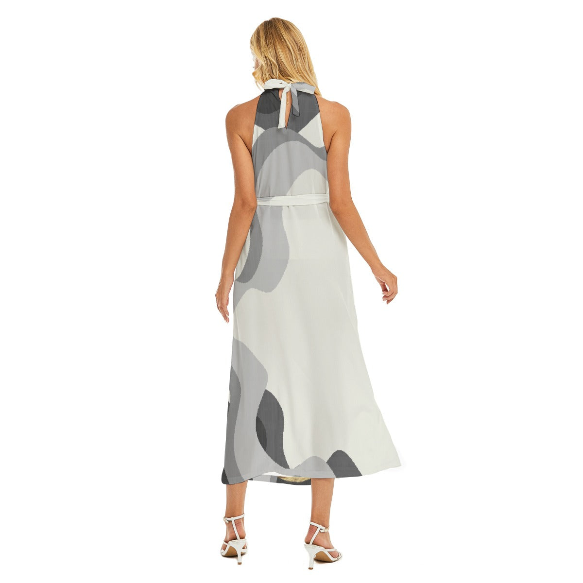 All-Over Print Women's Wrap Hem Belted Halter Dress