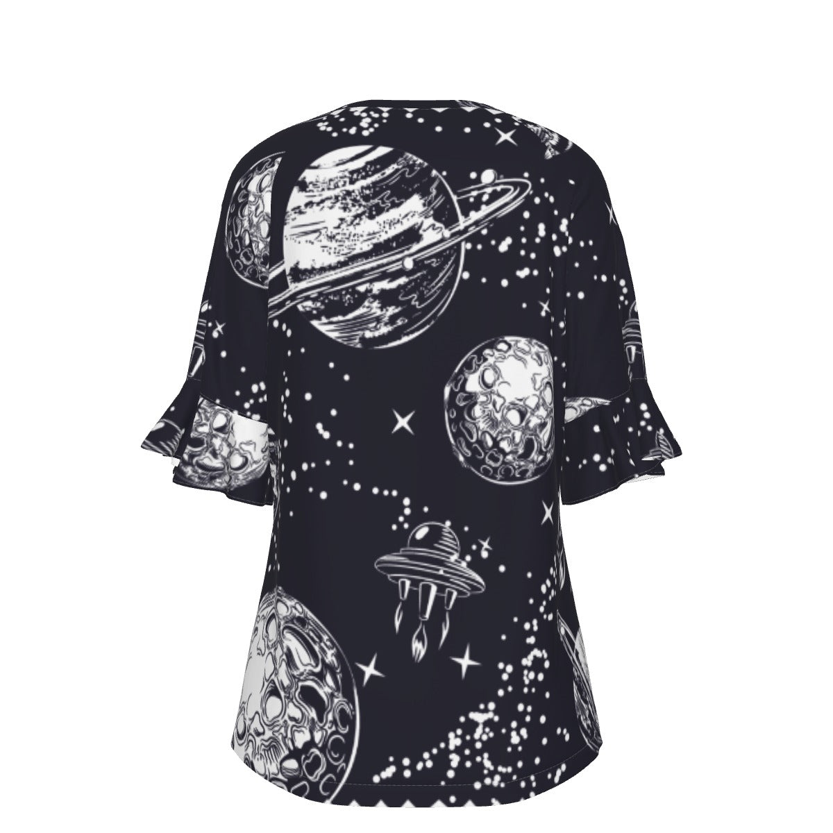 All-Over Print V-neck Women's T-shirt With Bell Sleeve