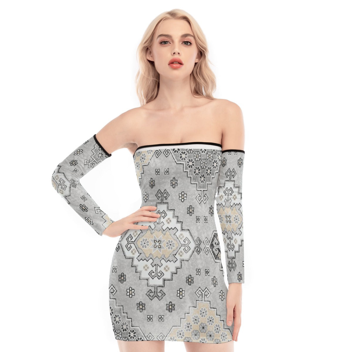 All-Over Print Women's Off-shoulder Back Lace-up Dress