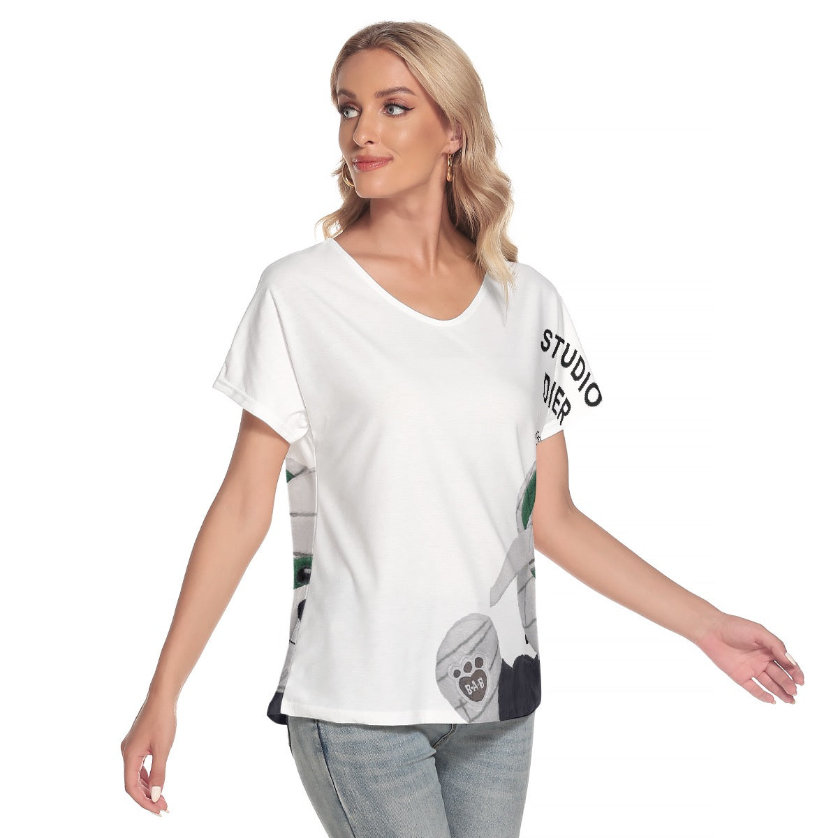 All-Over Print Women's Loose V-neck Short Sleeve T-shirt