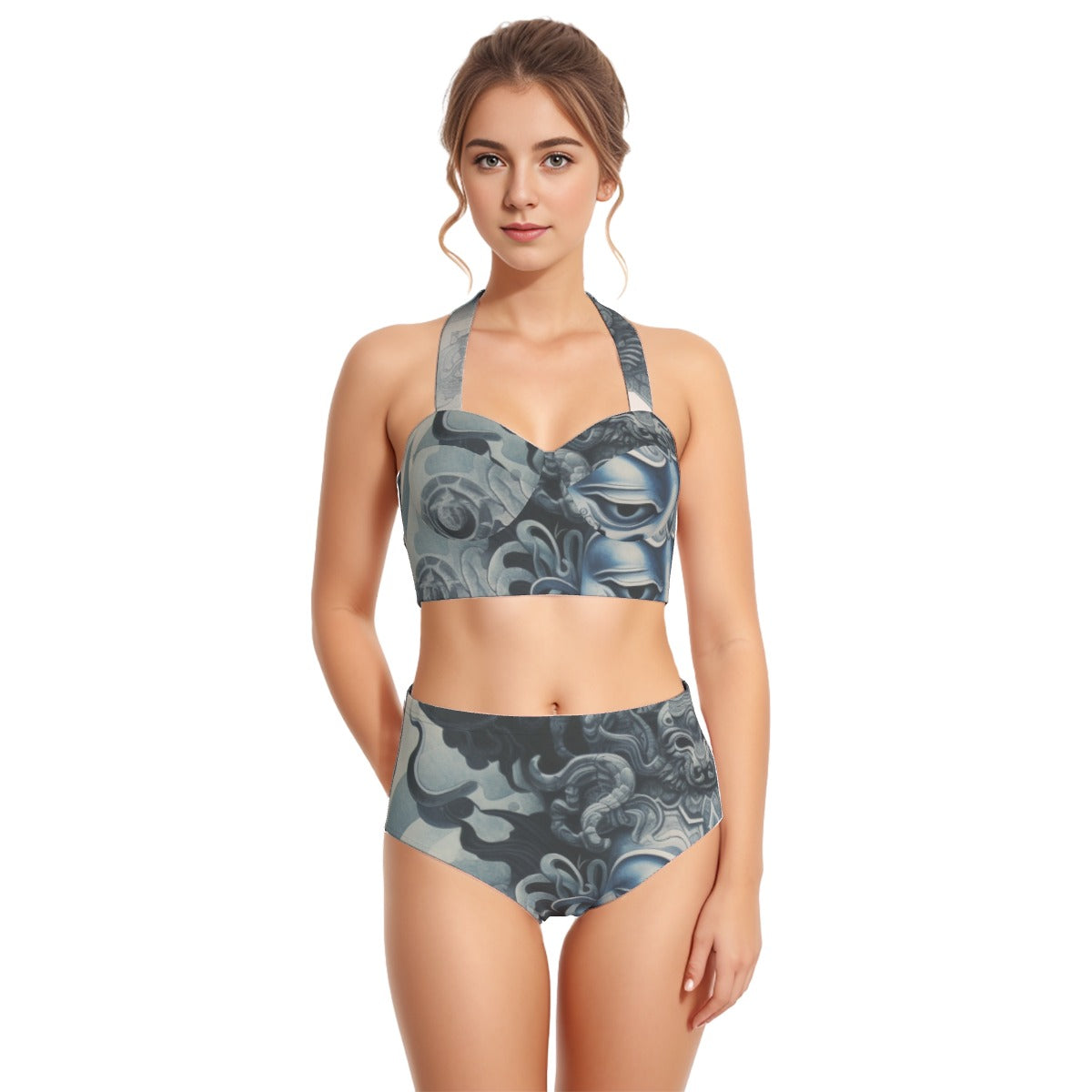 All-Over Print Women's Swimsuit Set With Halter