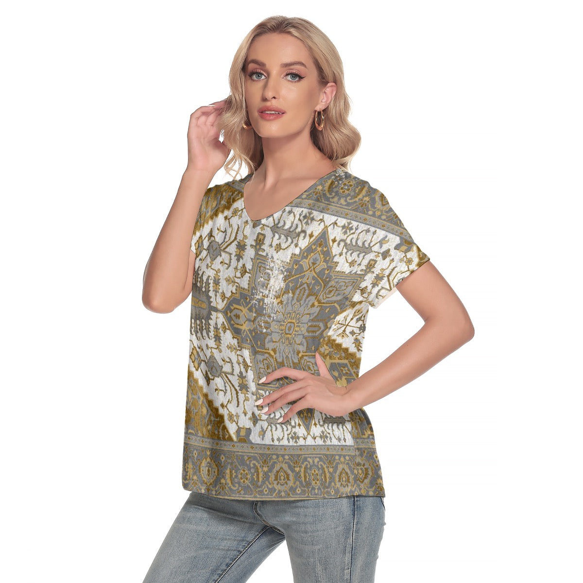 All-Over Print Women's Loose V-neck Short Sleeve T-shirt