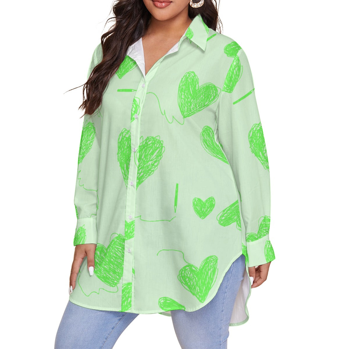 All-Over Print Women's Shirt With Long Sleeve(Plus Size)