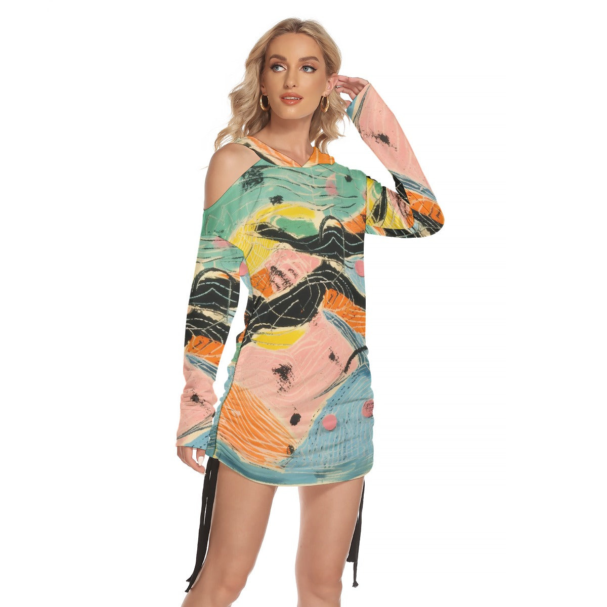 All-Over Print Women's One-shoulder Dress With Waist Shirring