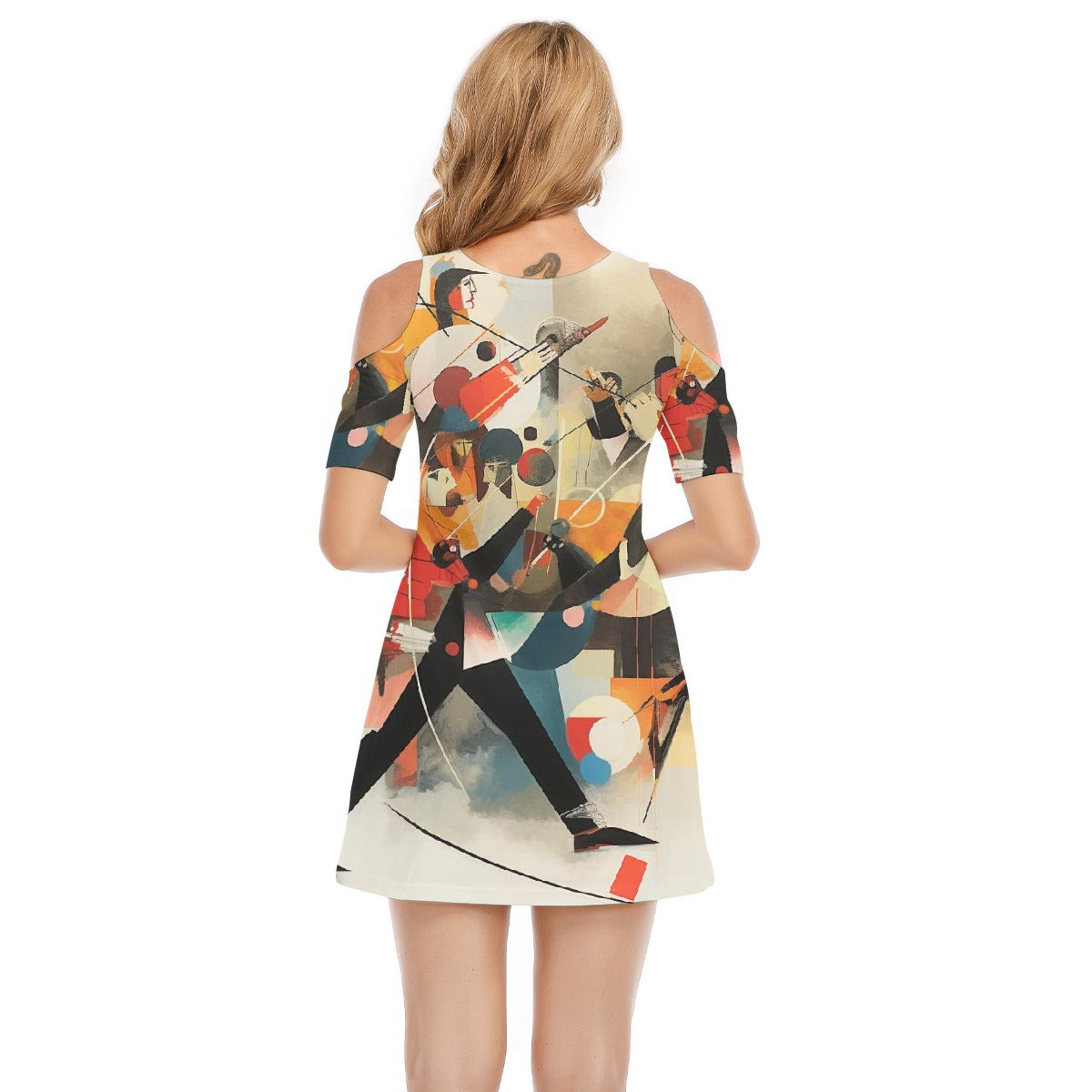 All-Over Print Women's Cold Shoulder Dress | 190GSM Cotton