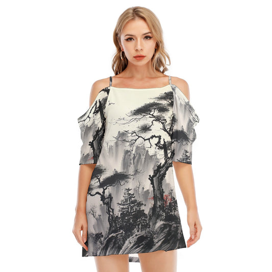 All-Over Print Women's Off-shoulder Cami Dress