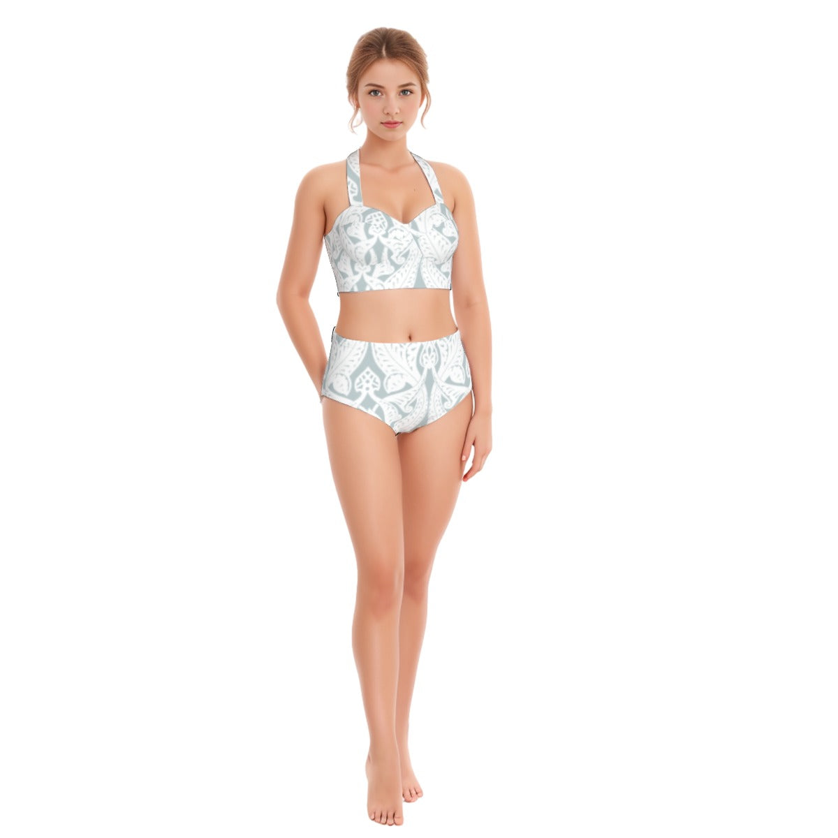 All-Over Print Women's Swimsuit Set With Halter