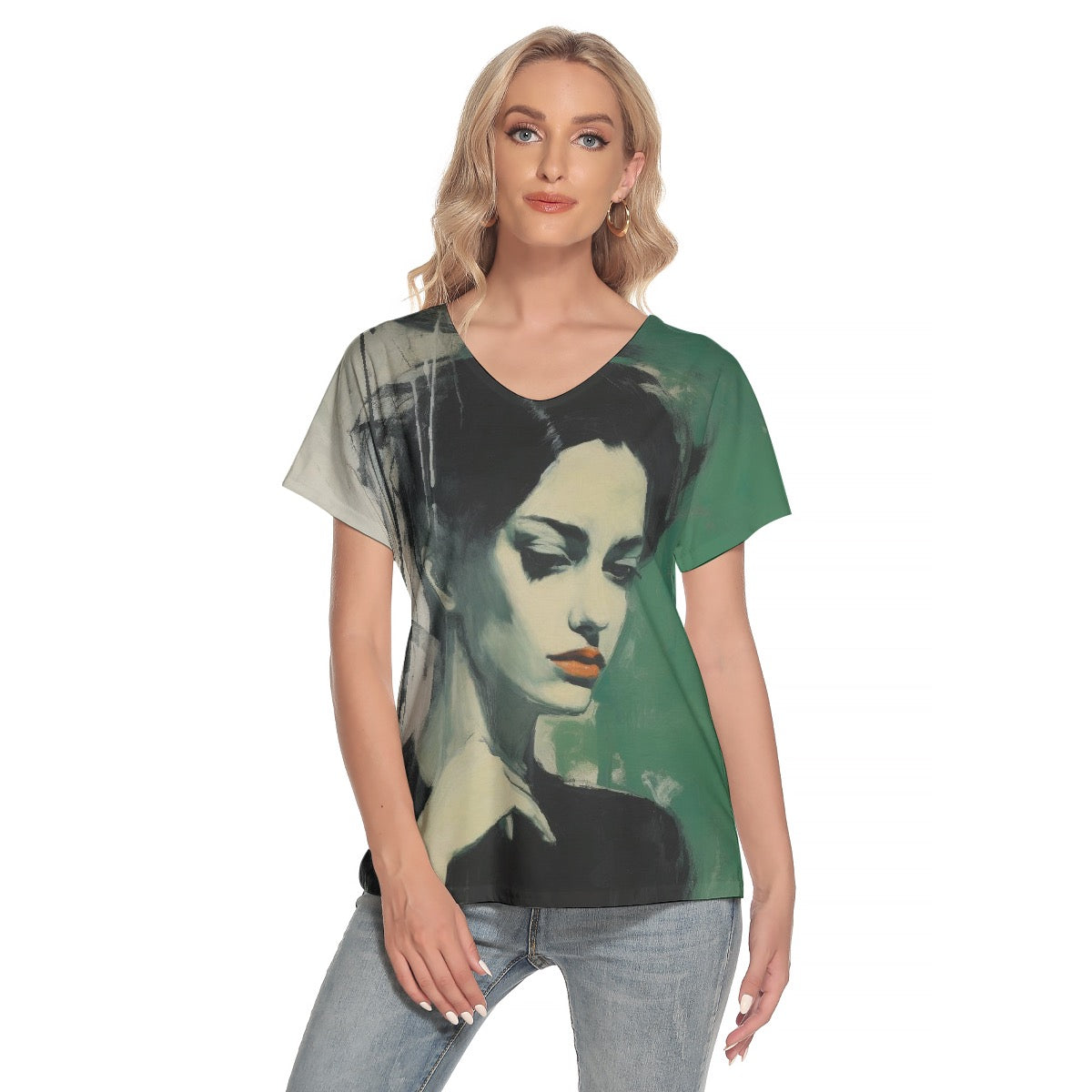 All-Over Print Women's Loose V-neck Short Sleeve T-shirt