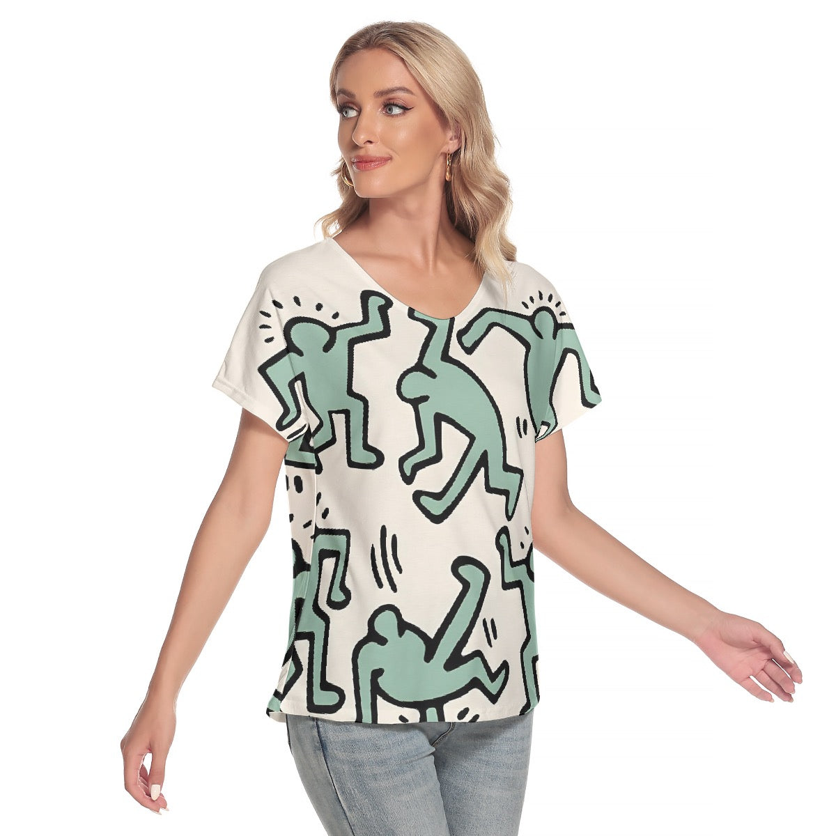 All-Over Print Women's Loose V-neck Short Sleeve T-shirt