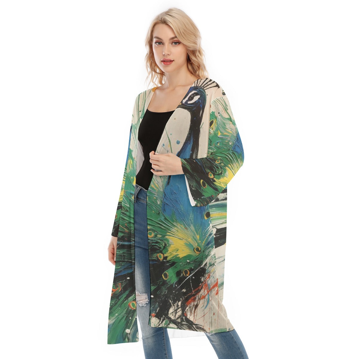 All- Over Print Women's Long Sleeve Mesh Cardigan