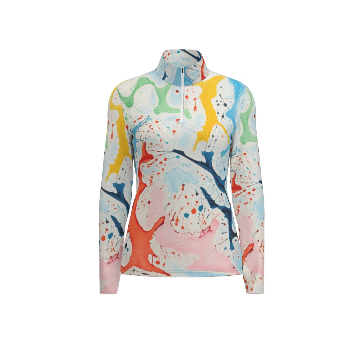 All-Over Print Women's Sports Collar Jersey With Long Sleeve