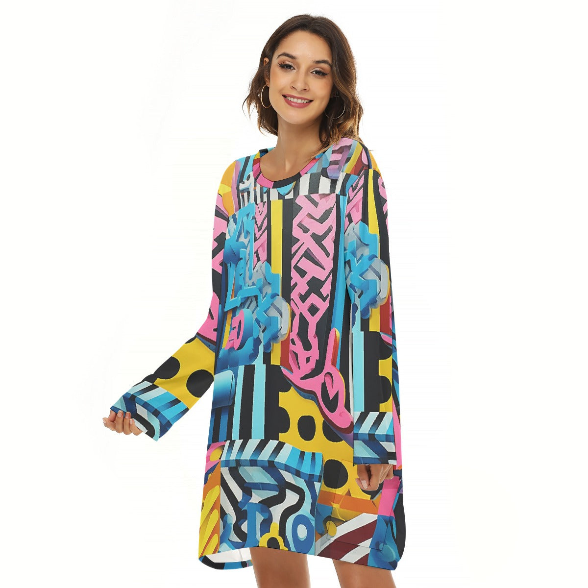 All-Over Print  Women's Loose Crew Neck Dress