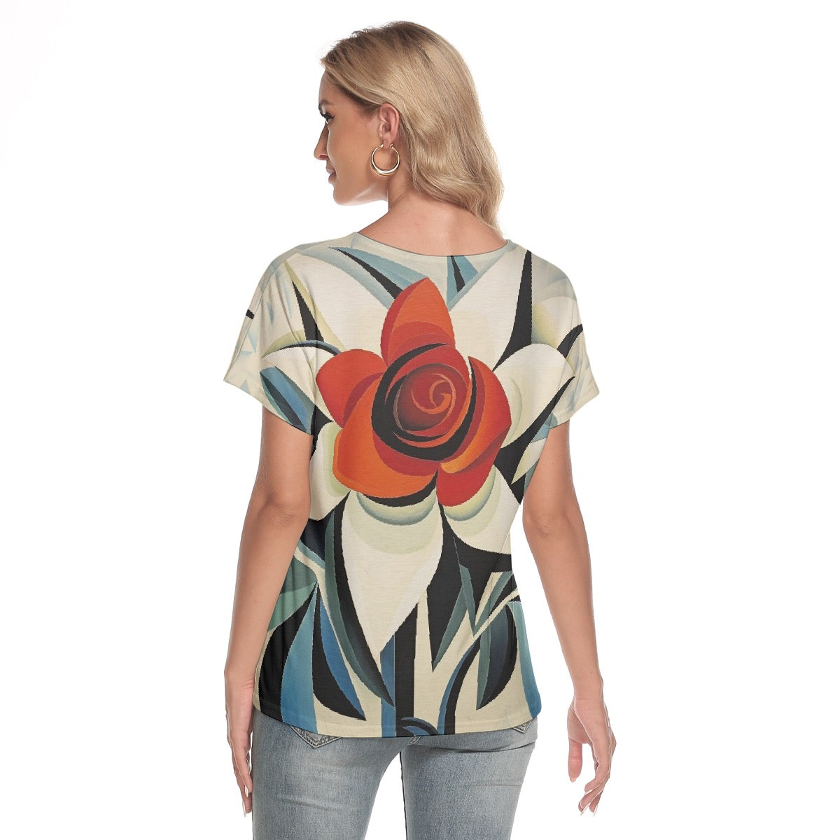 All-Over Print Women's Loose V-neck Short Sleeve T-shirt