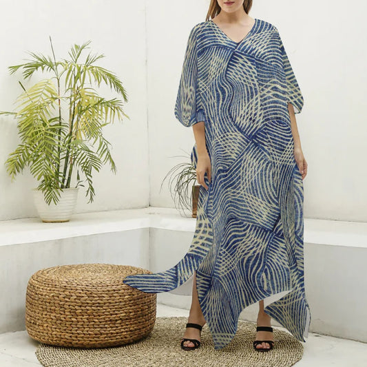 All-Over Print Women's Imitation Silk V-neck Kaftan Robe