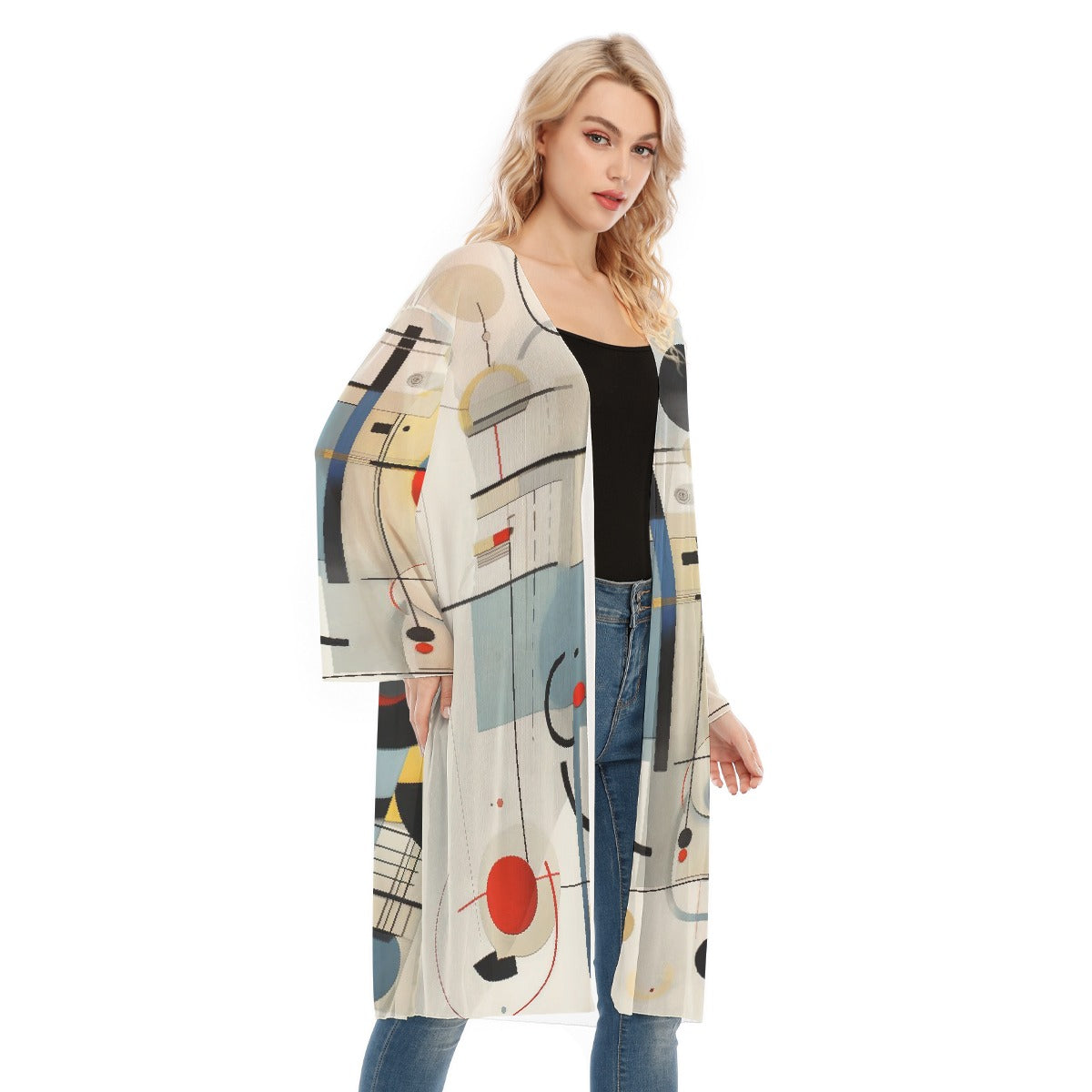 All- Over Print Women's Long Sleeve Mesh Cardigan