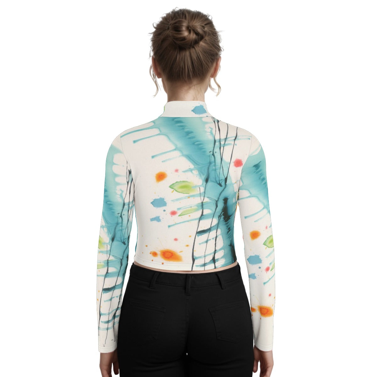 Eco-Friendly All-Over Print Women's Turtleneck T-shirt With Long Sleeve