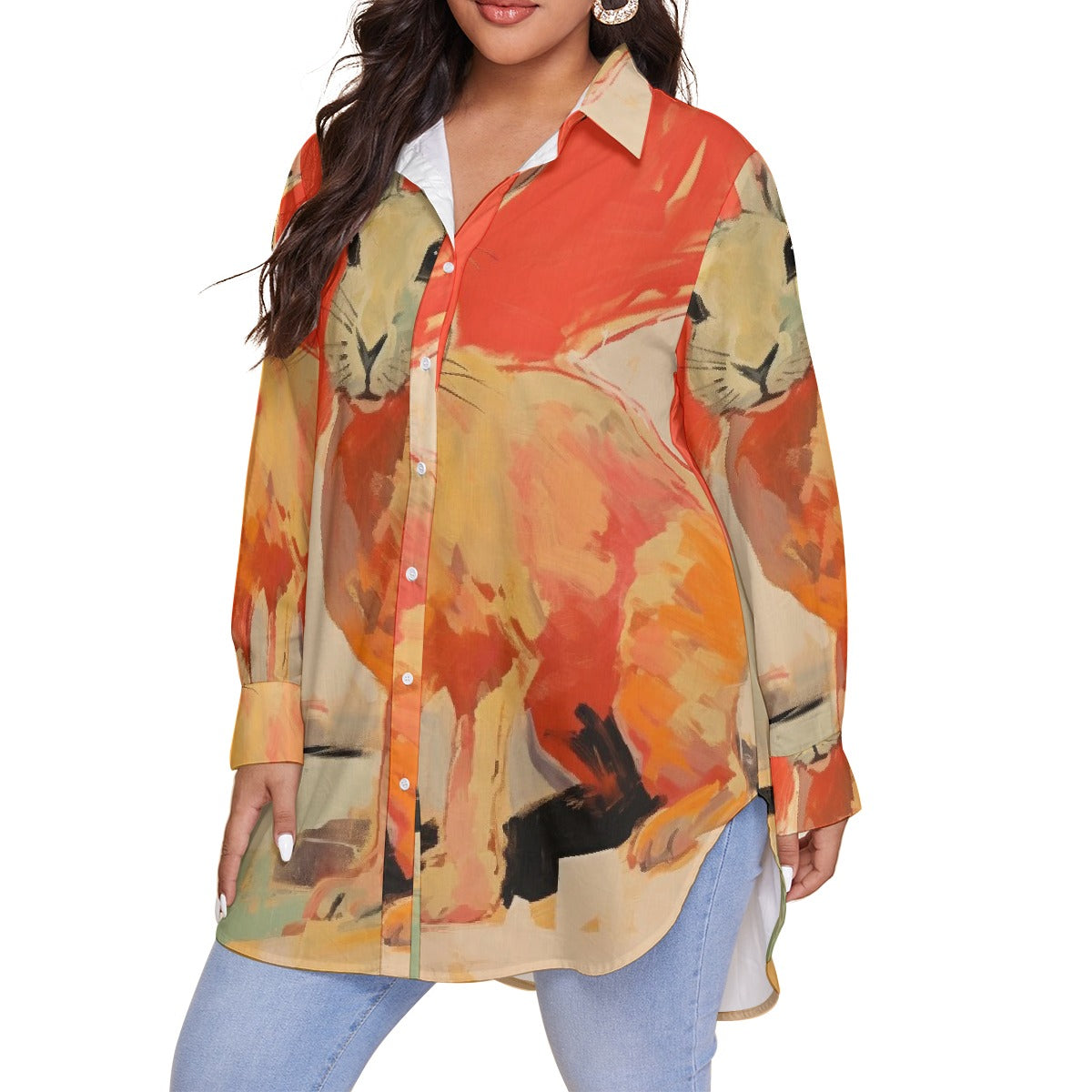 All-Over Print Women's Shirt With Long Sleeve(Plus Size)