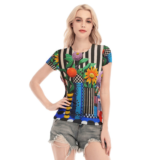 All-Over Print Women's Short Sleeve Mesh Blouse