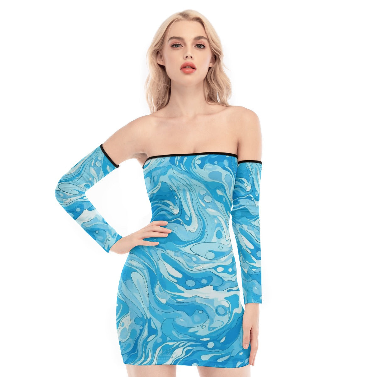 All-Over Print Women's Off-shoulder Back Lace-up Dress