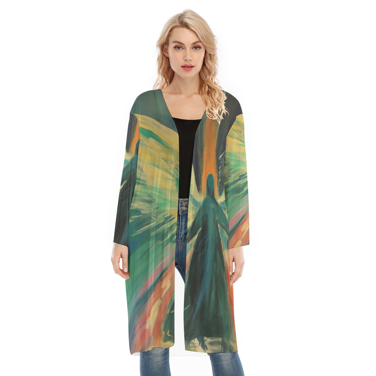 All- Over Print Women's Long Sleeve Mesh Cardigan