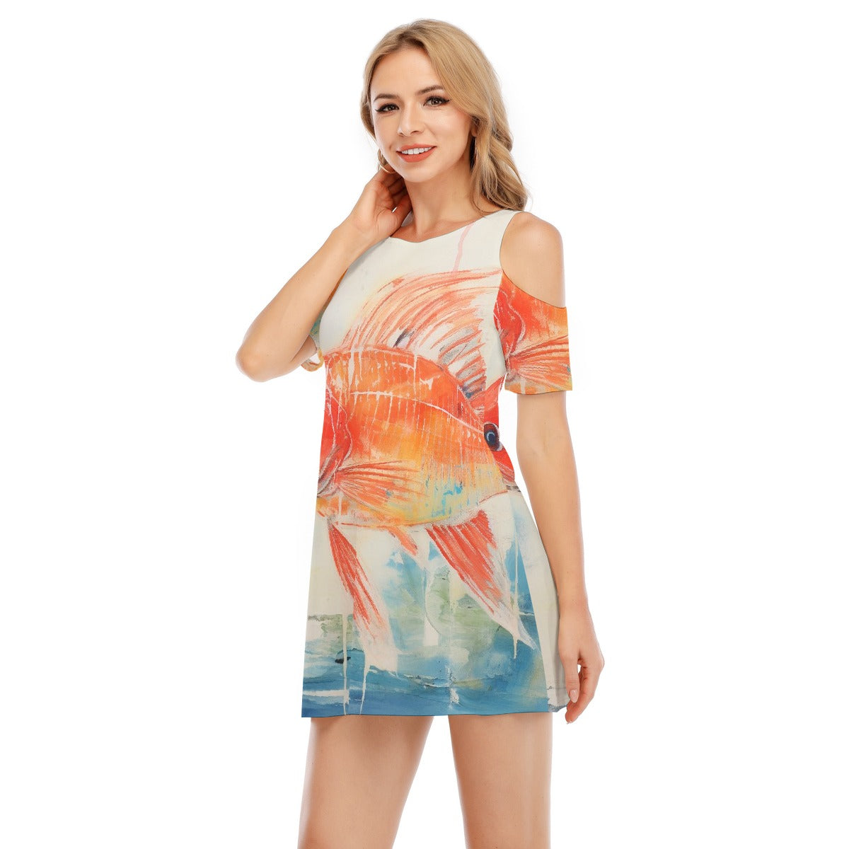 All-Over Print Women's Cold Shoulder Dress | 190GSM Cotton