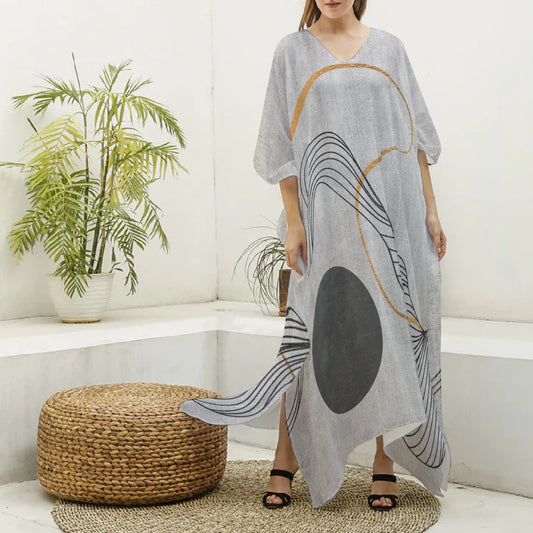 All-Over Print Women's Imitation Silk V-neck Kaftan Robe