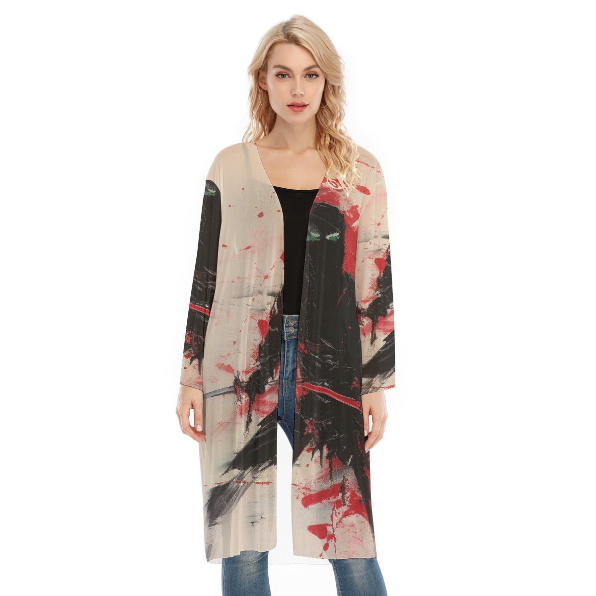 All- Over Print Women's Long Sleeve Mesh Cardigan