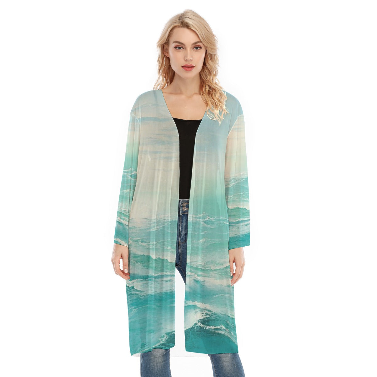 All- Over Print Women's Long Sleeve Mesh Cardigan