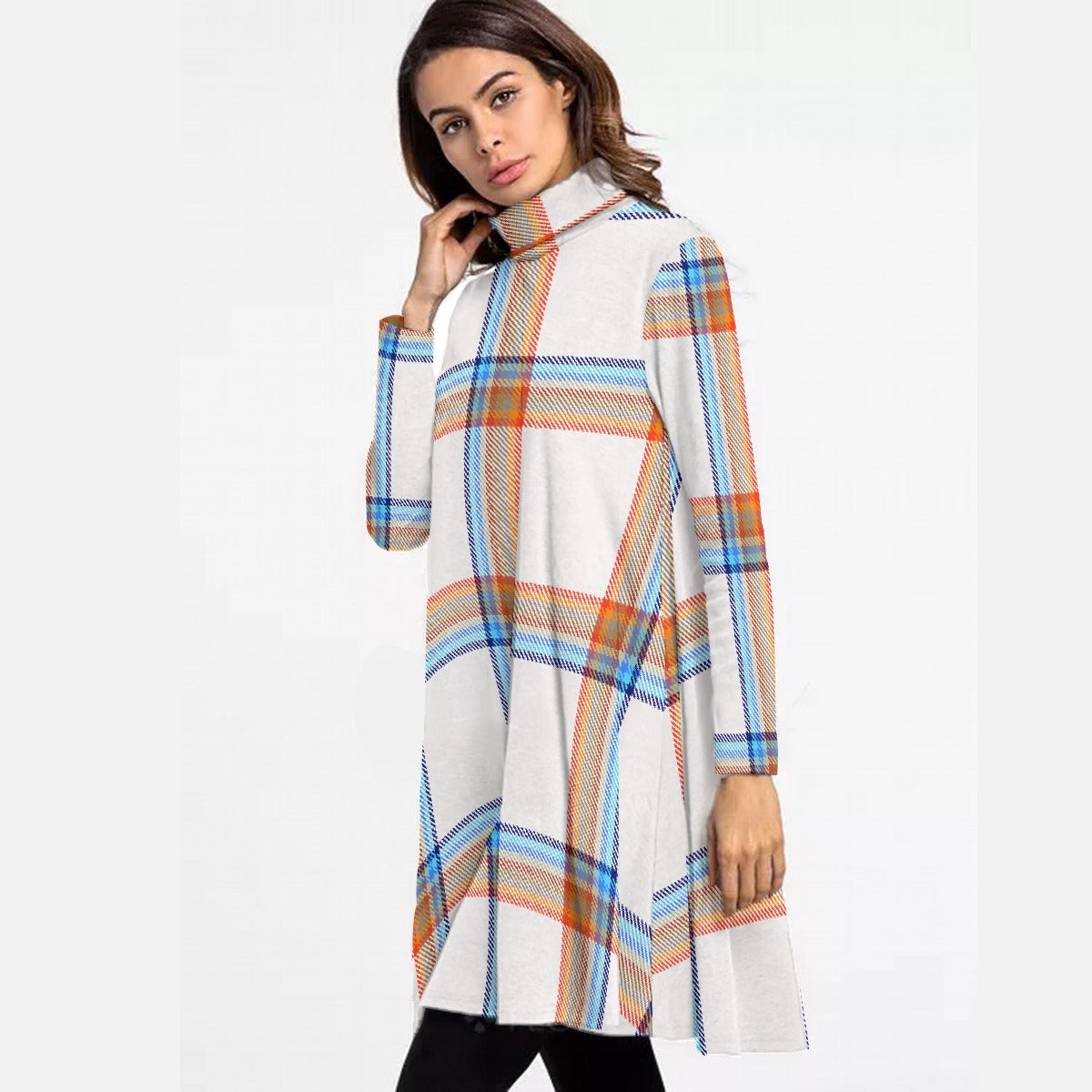 All-Over Print Women's High Neck Dress With Long Sleeve