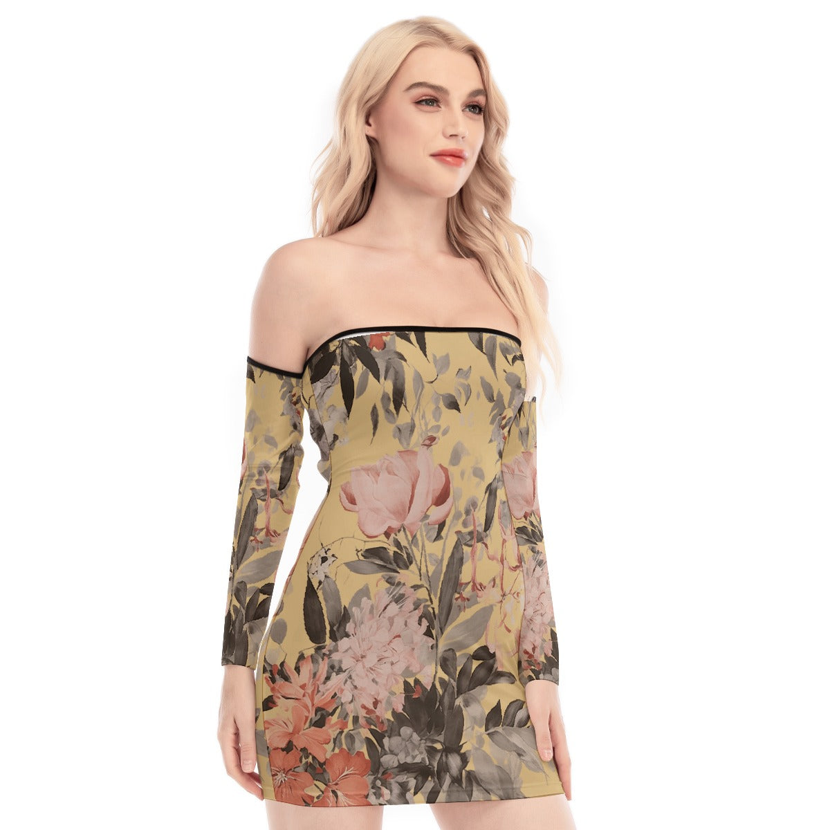 All-Over Print Women's Off-shoulder Back Lace-up Dress