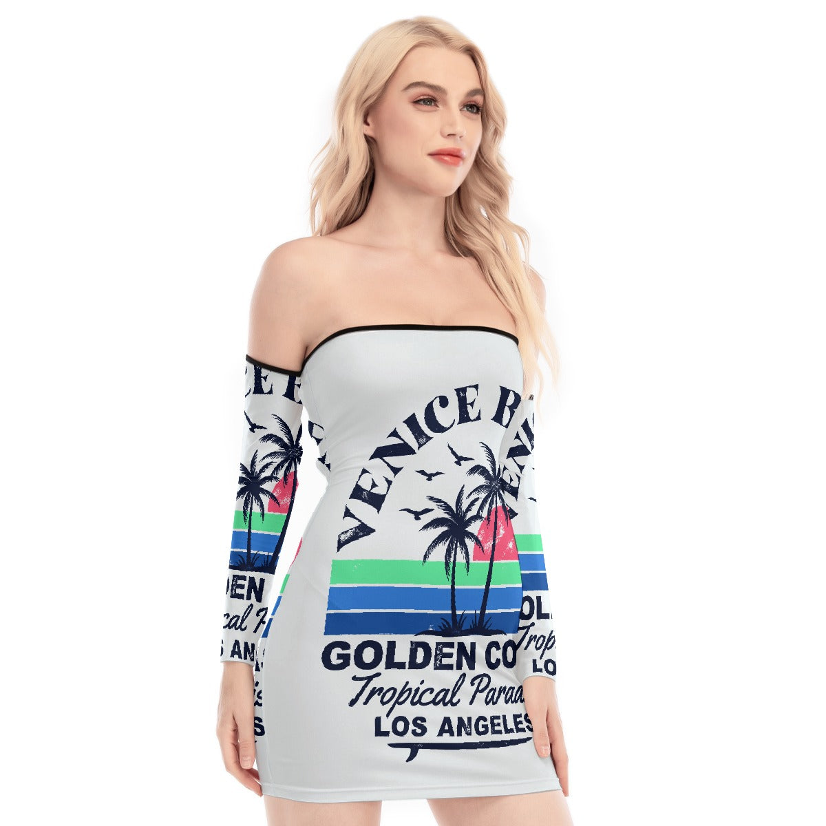 All-Over Print Women's Off-shoulder Back Lace-up Dress