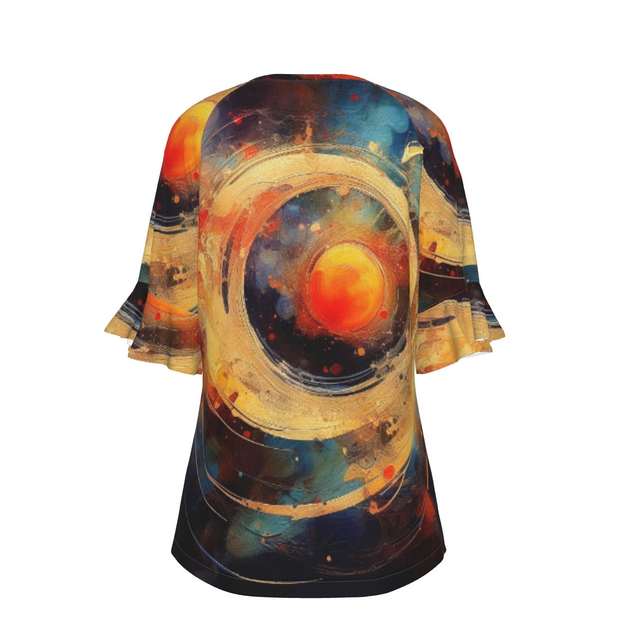 All-Over Print V-neck Women's T-shirt With Bell Sleeve