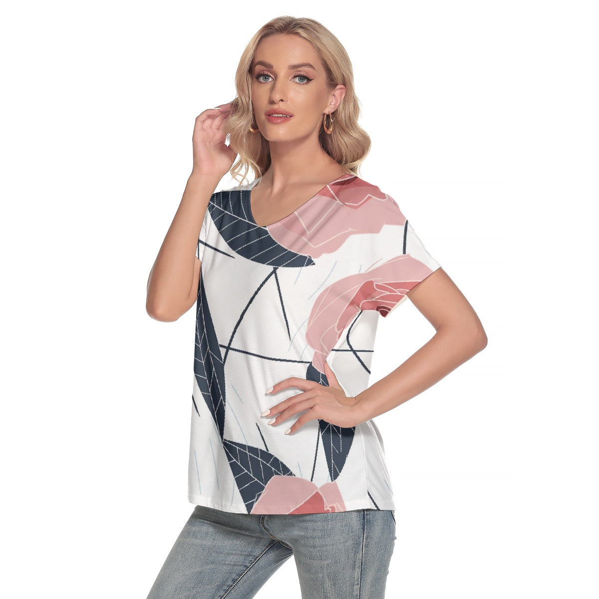 All-Over Print Women's Loose V-neck Short Sleeve T-shirt